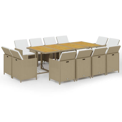 spisebordssæt til haven 13 dele med hynder polyrattan beige