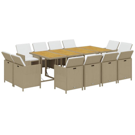 spisebordssæt til haven 13 dele med hynder polyrattan beige