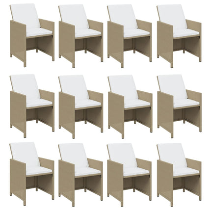 spisebordssæt til haven 13 dele med hynder polyrattan beige