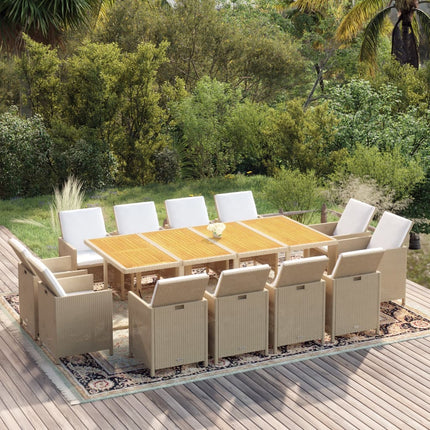 spisebordssæt til haven 13 dele med hynder polyrattan beige