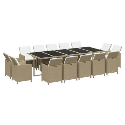 spisebordssæt til haven 15 dele med hynder polyrattan beige