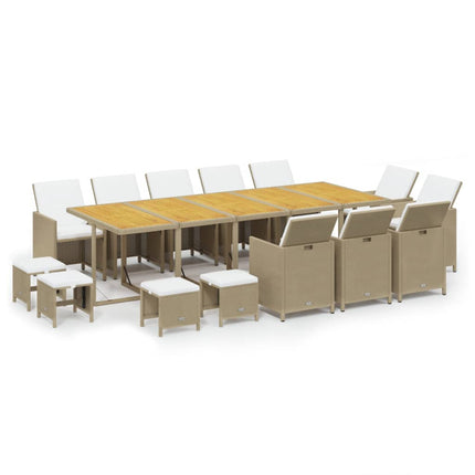 spisebordssæt til haven 15 dele med hynder polyrattan beige