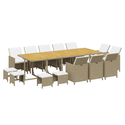 spisebordssæt til haven 15 dele med hynder polyrattan beige