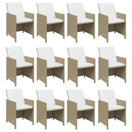 spisebordssæt til haven 13 dele med hynder polyrattan beige
