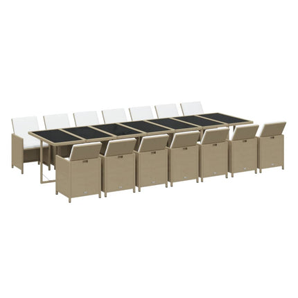 spisebordssæt til haven 15 dele med hynder polyrattan beige