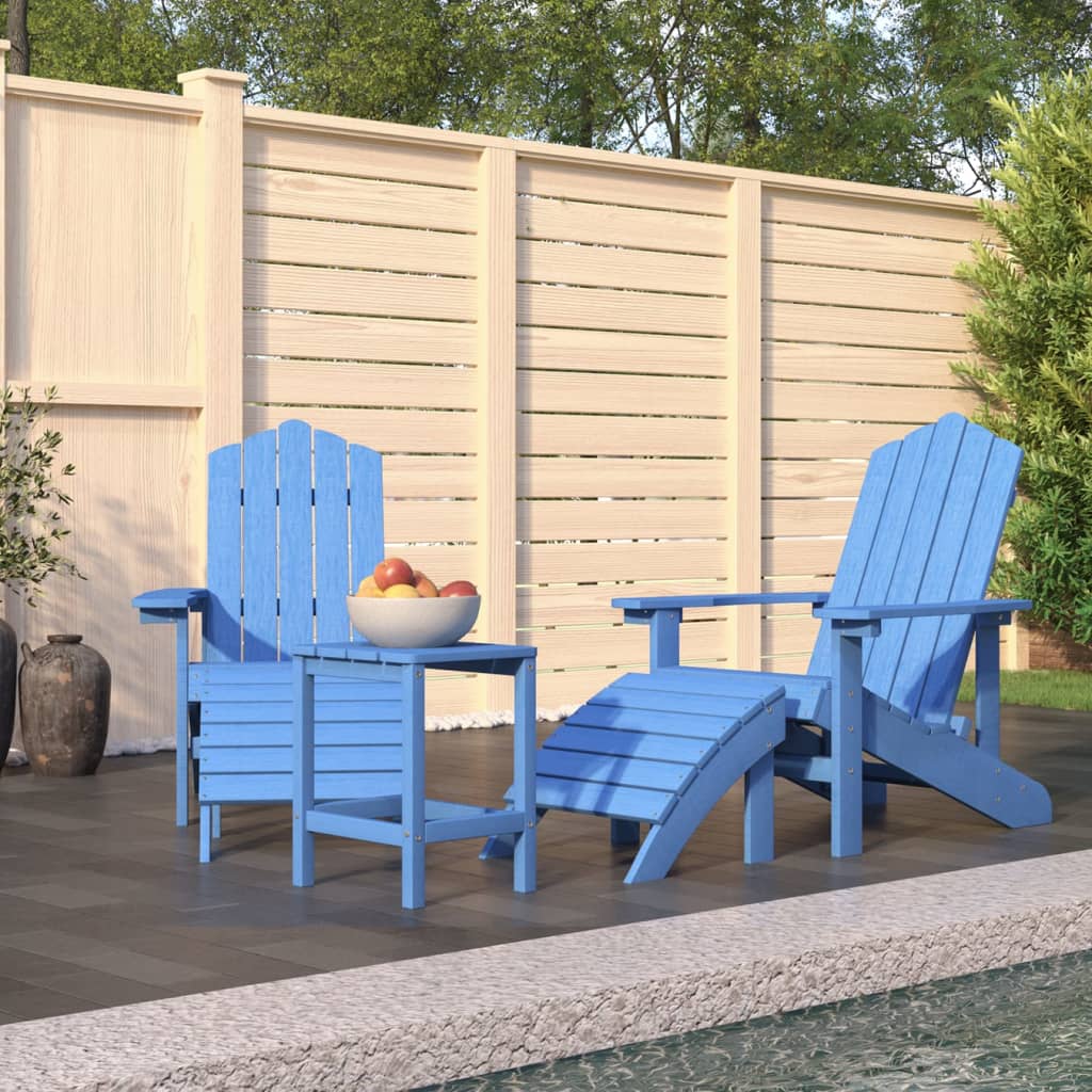 Adirondack-havestole med fodskammel og bord HDPE bl