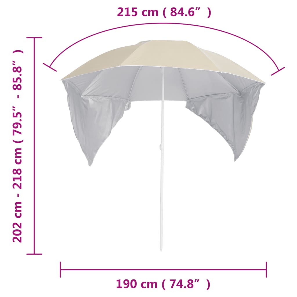 strandparasol med sidevægge 215 cm sandfarvet