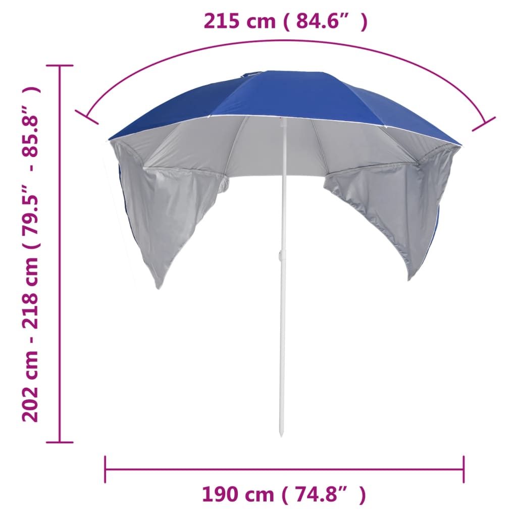 strandparasol med sidevægge 215 cm blå