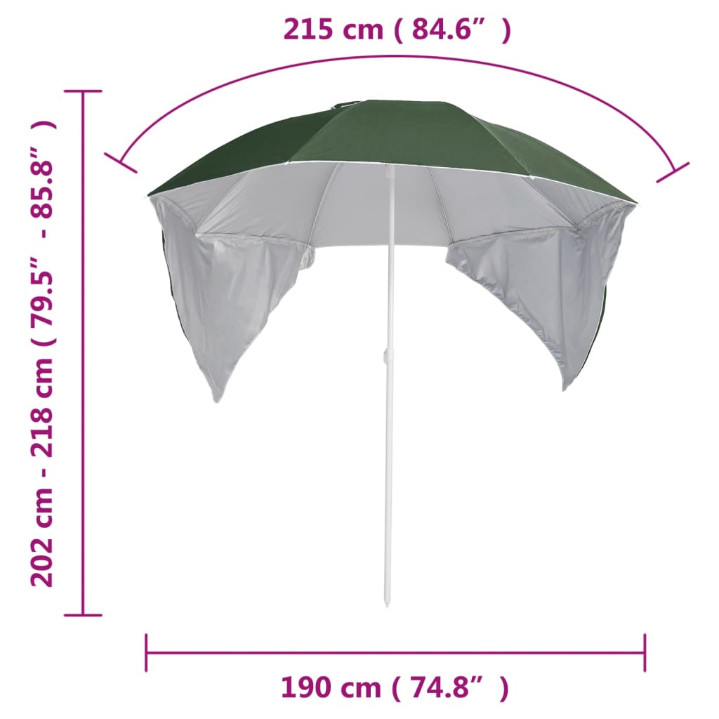 strandparasol med sidevægge 215 cm grøn