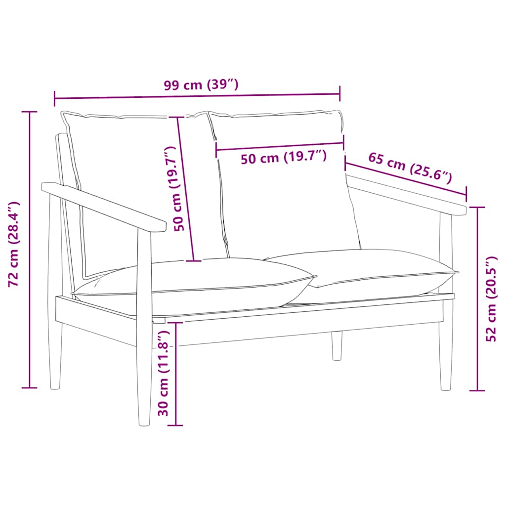 2-personers sofa ægte læder og massivt akacietræ sort