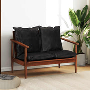 2-personers sofa ægte læder og massivt akacietræ sort