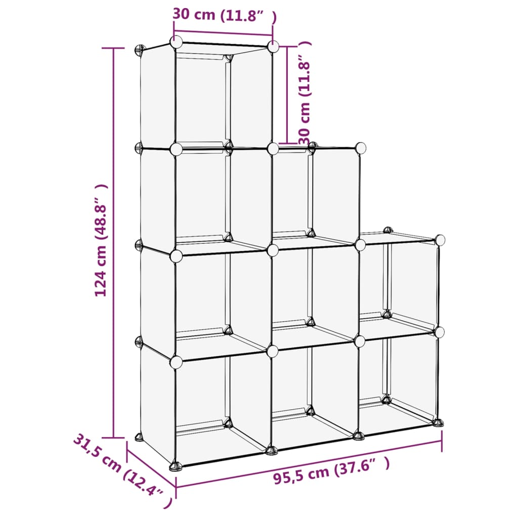 kubeformede opbevaringskasser 9 stk. PP transparent