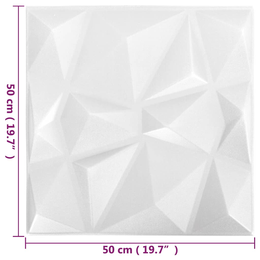 3D-vægpaneler 48 stk. 50x50 cm 12 m² diamant hvid