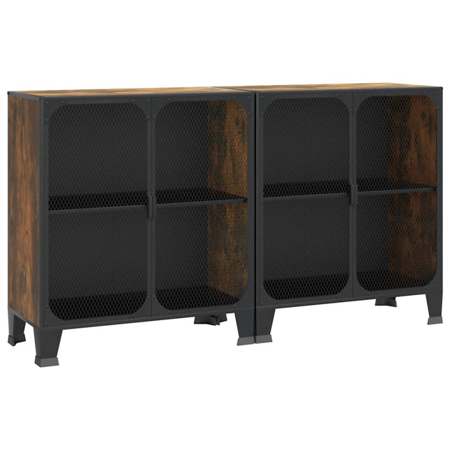 opbevaringsskabe 2 stk. 72x36x82 cm metal og MDF rustikbrun