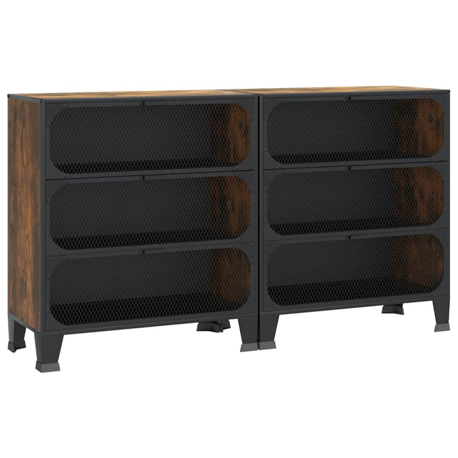 opbevaringsskabe 2 stk. 72x36x82 cm metal og MDF rustikbrun