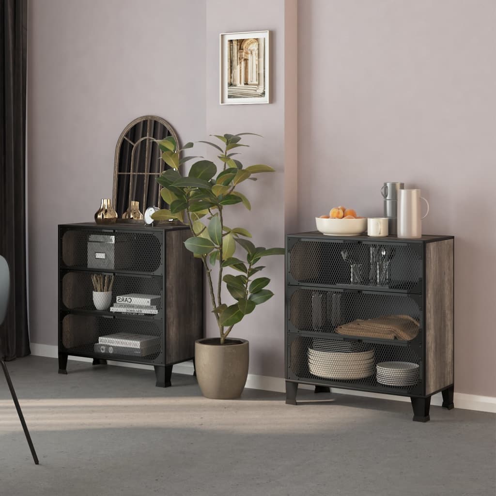 opbevaringsskabe 2 stk. 72x36x82 cm metal og MDF grå