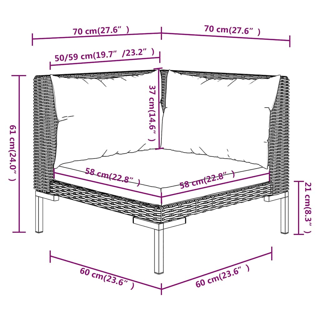 moduler til havesofa 2 stk. med hynder halvrundt polyrattan
