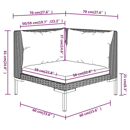 moduler til havesofa 2 stk. med hynder halvrundt polyrattan