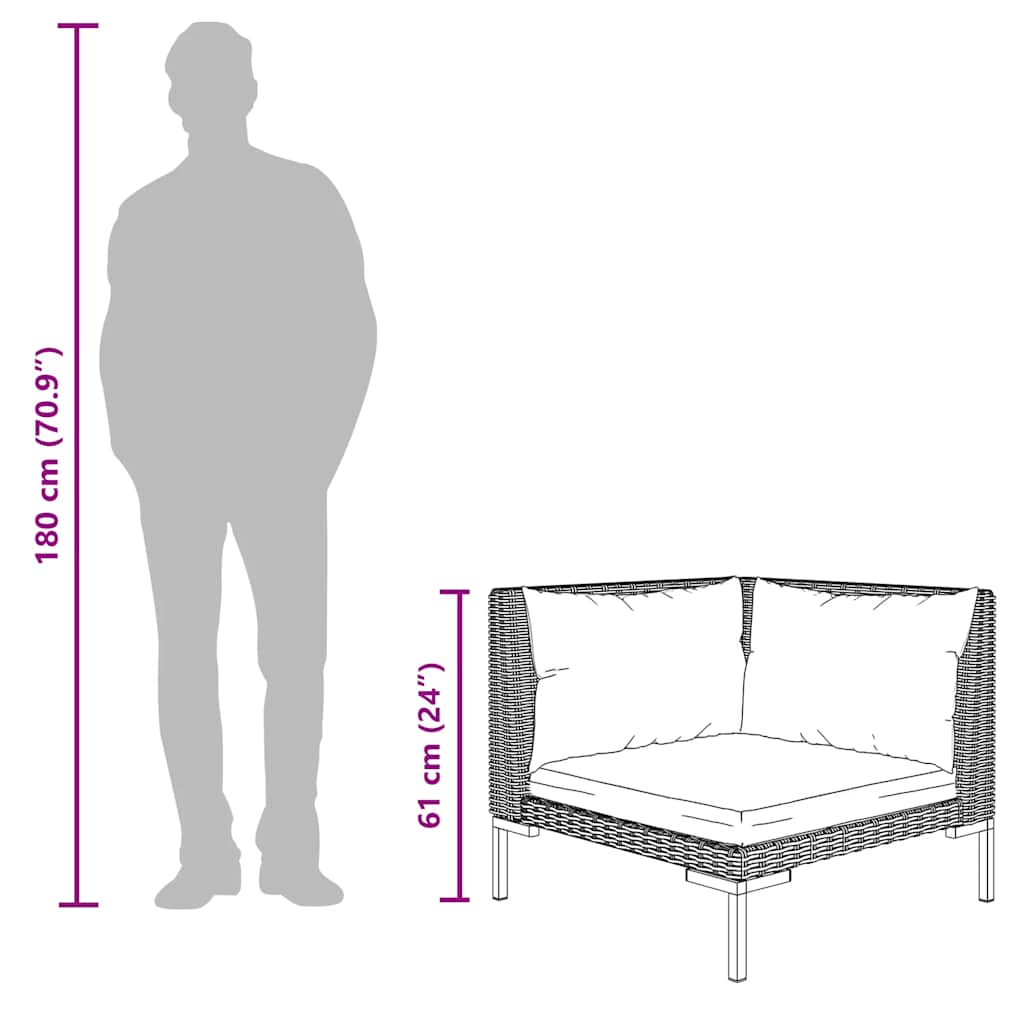 moduler til havesofa 2 stk. med hynder halvrundt polyrattan