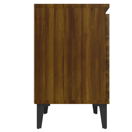 sengebord med metalben 40x30x50 cm brun egetræsfarve