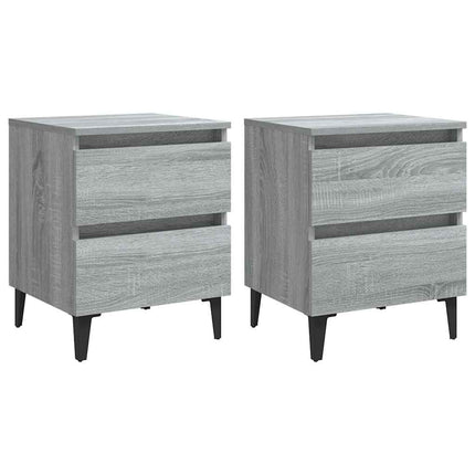 sengeborde 2 stk. med metalben 40x35x50 cm grå sonoma-eg