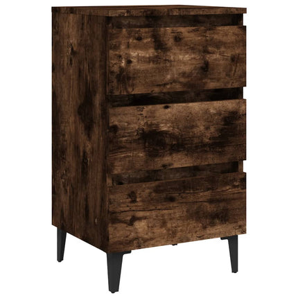 sengebord med metalben 40x35x69 cm røget egetræsfarve