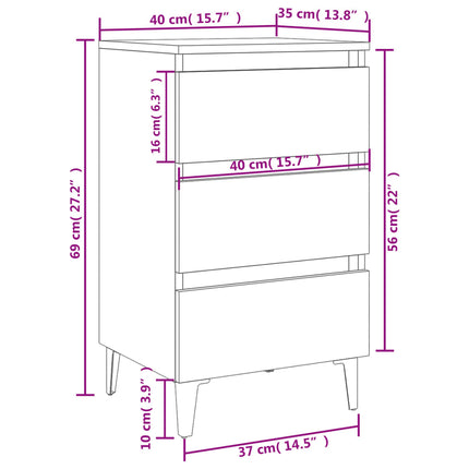 sengebord med metalben 40x35x69 cm grå sonoma-eg