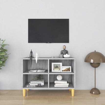 tv-bord med massive træben 69,5x30x50 cm grå sonoma-eg