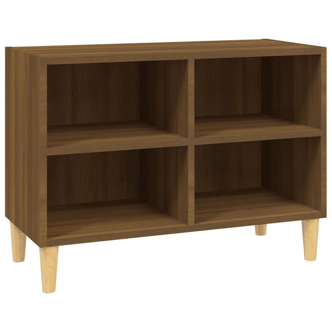 tv-bord med massive træben 69,5x30x50 cm brun eg