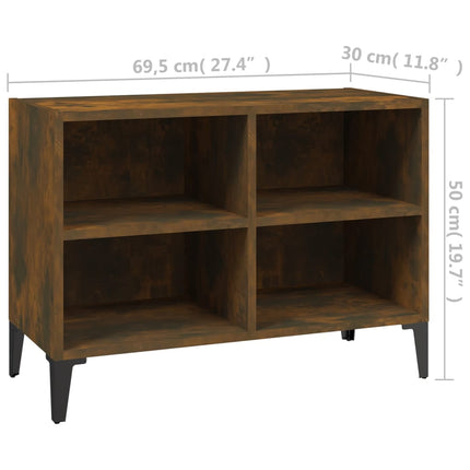 tv-bord med metalben 69,5x30x50 cm røget eg