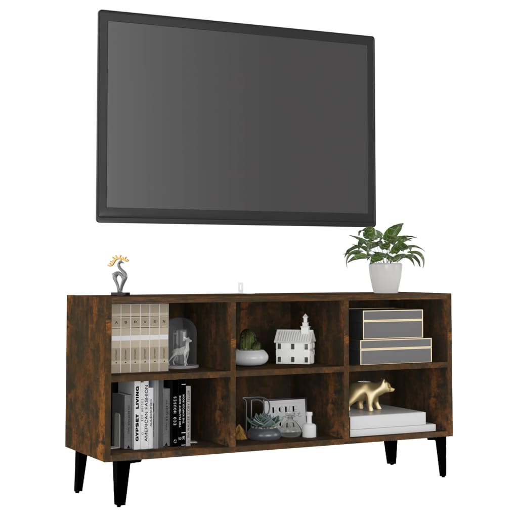 tv-bord med metalben 103,5x30x50 cm sonoma-eg