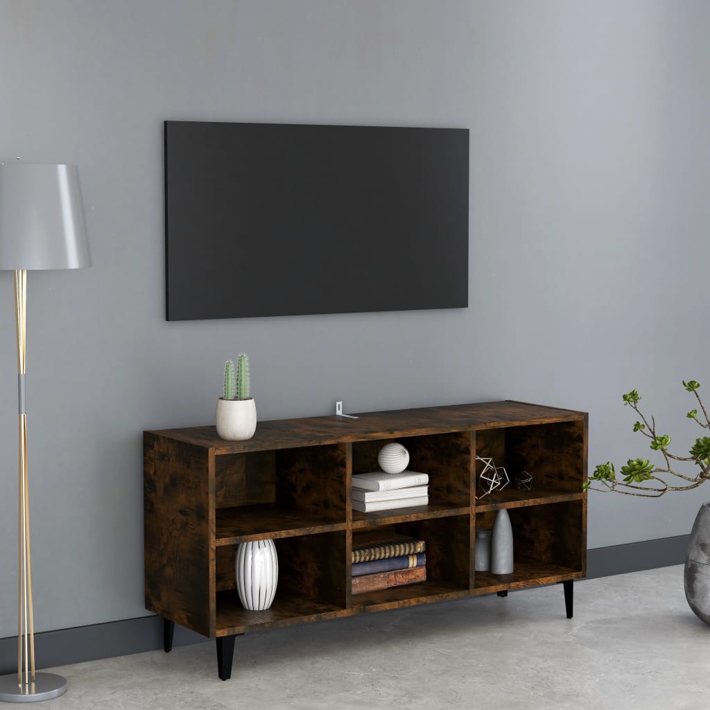 tv-bord med metalben 103,5x30x50 cm sonoma-eg