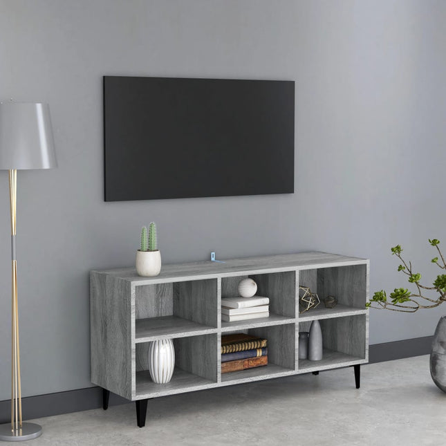 tv-bord med metalben 103,5x30x50 cm grå sonoma-eg