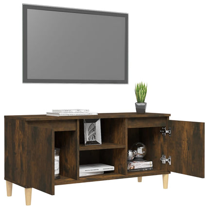 tv-bord med massive træben 103,5x35x50 cm røget egetræsfarve