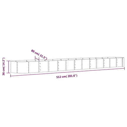 plantekasse 512x80x36 cm galvaniseret stål grøn