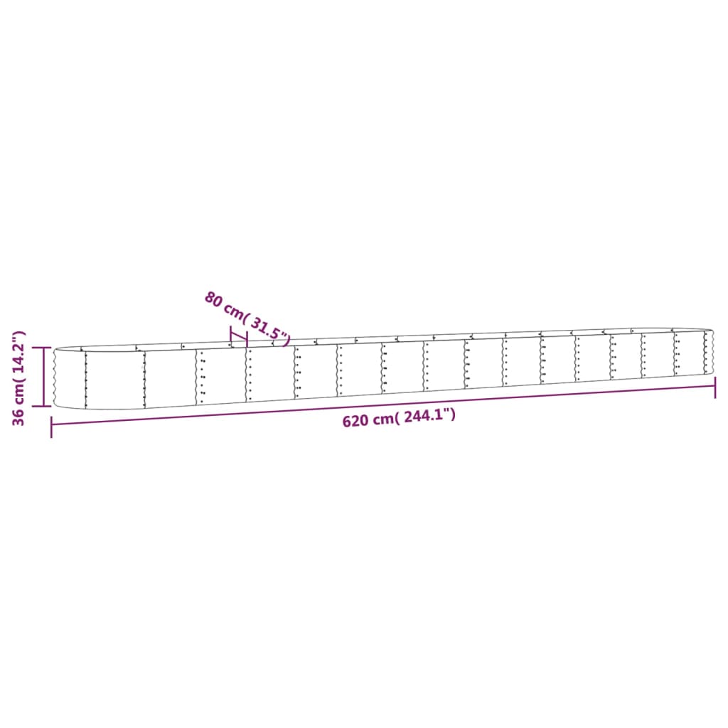 plantekrukke 620x80x36 cm galvaniseret stål sølvfarvet
