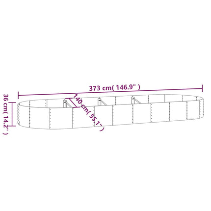 plantekasse 373x140x36 cm galvaniseret stål grøn