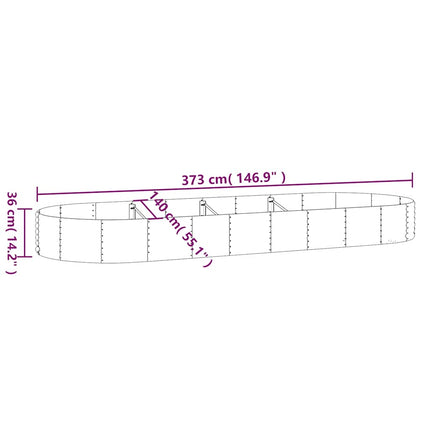 plantekasse 373x140x36 cm galvaniseret stål sølvfarvet