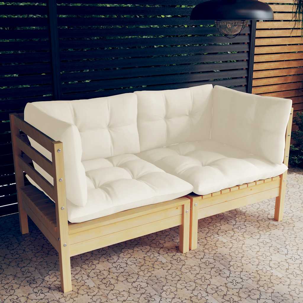 2-personers havesofa med cremefarvede hynder massivt fyrretr