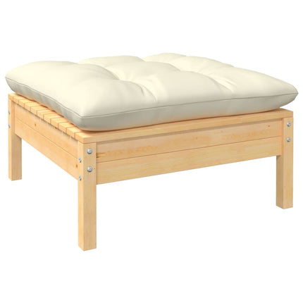 loungesæt til haven 5 dele med cremefarvede hynder fyrretræ