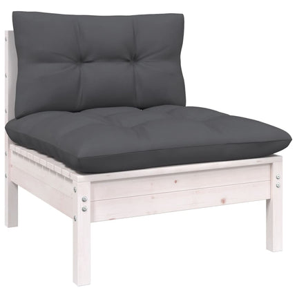 loungesæt til haven 9 dele med hynder massivt fyrretræ hvid