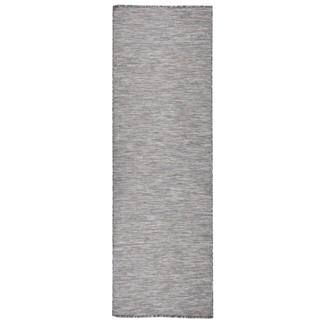 fladvævet udendørstæppe 80x250 cm brun og blå