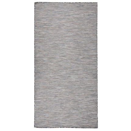 fladvævet udendørstæppe 100x200 cm brun og blå