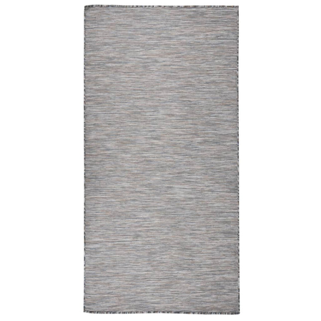 fladvævet udendørstæppe 100x200 cm brun og blå