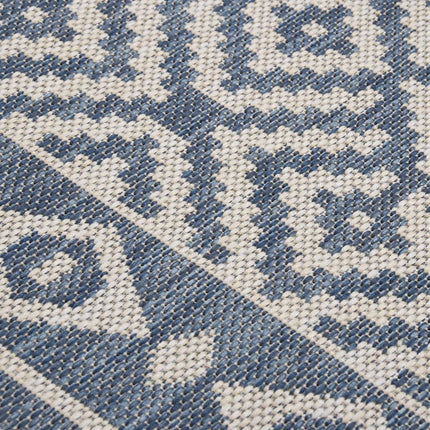 fladvævet udendørstæppe 100x200 cm stribet blå