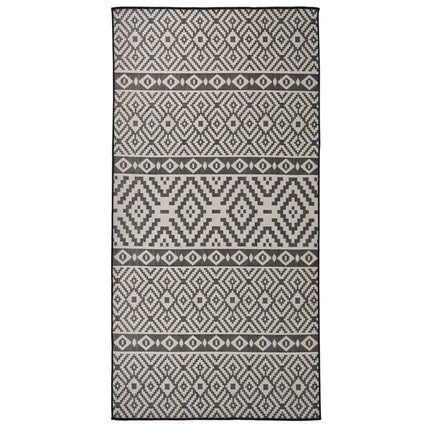 fladvævet udendørstæppe 100x200 cm stribet sort