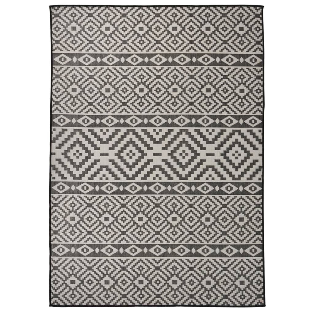 Fladvævet Udendørstæppe 120x170 Cm Stribet Sort - Vidaxl