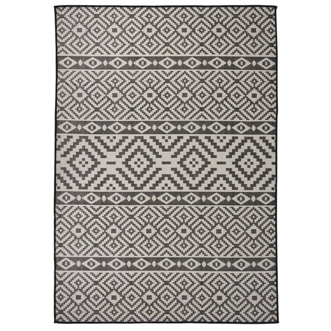 fladvævet udendørstæppe 140x200 cm stribet sort