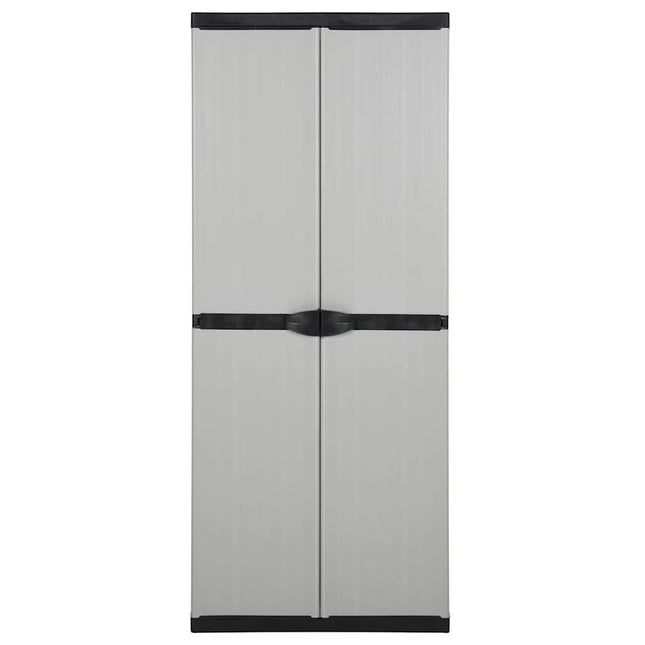opbevaringsskab til haven 68x40x168 cm 3 hylder grå og sort