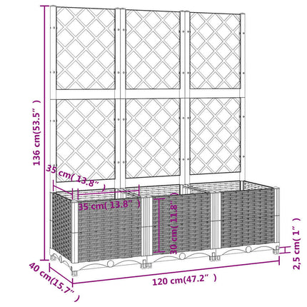 haveplantekasse med espalier brun 120x40x136 cm PP
